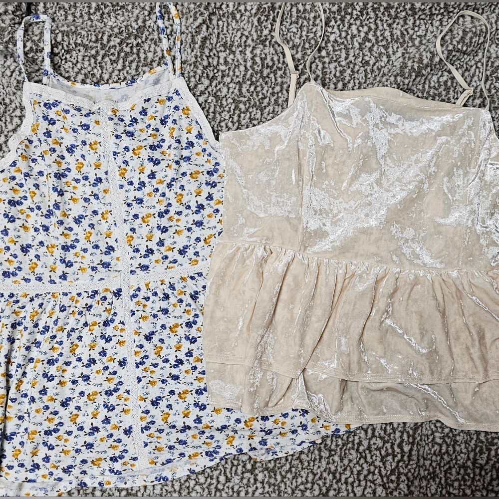 Floral and Cream American Eagle Tank Top Duo